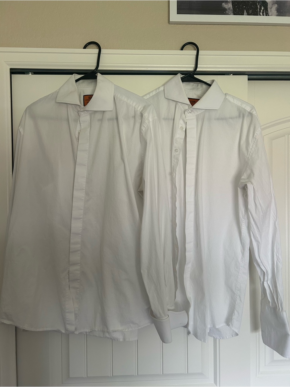 Two Men's White Dress Shirt - Modern Tailored Collar; both are the same sizes